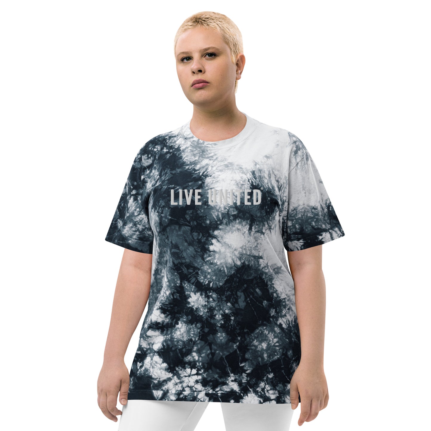 Embroidered Live United Unisex Oversized tie-dye t-shirt