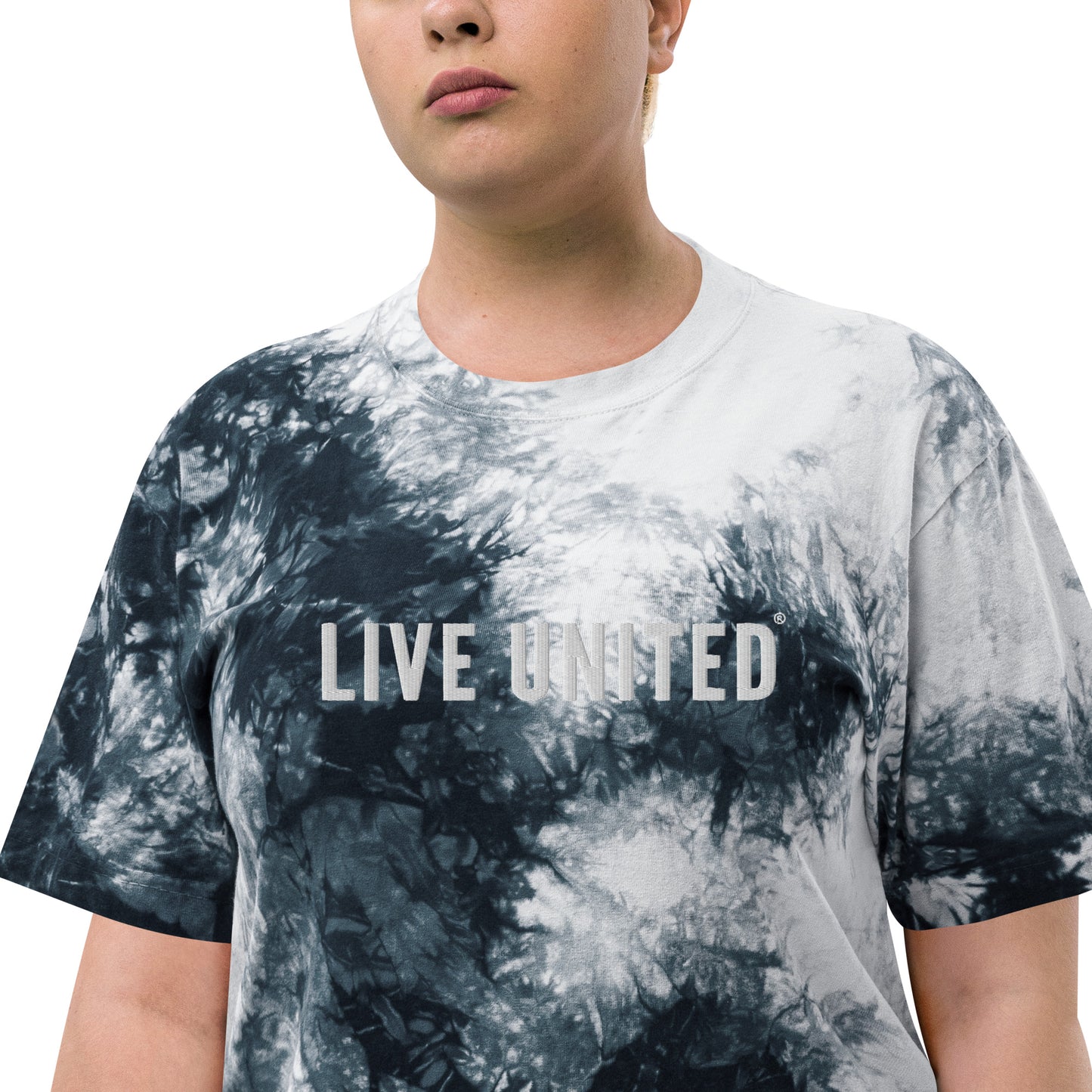 Embroidered Live United Unisex Oversized tie-dye t-shirt