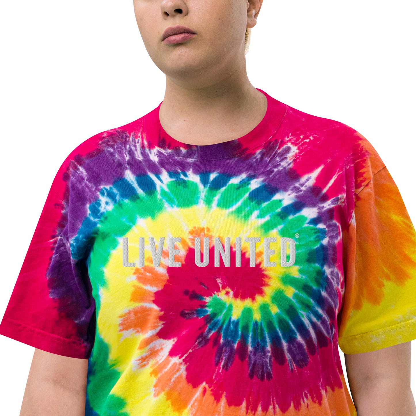 Embroidered Live United Unisex Oversized tie-dye t-shirt