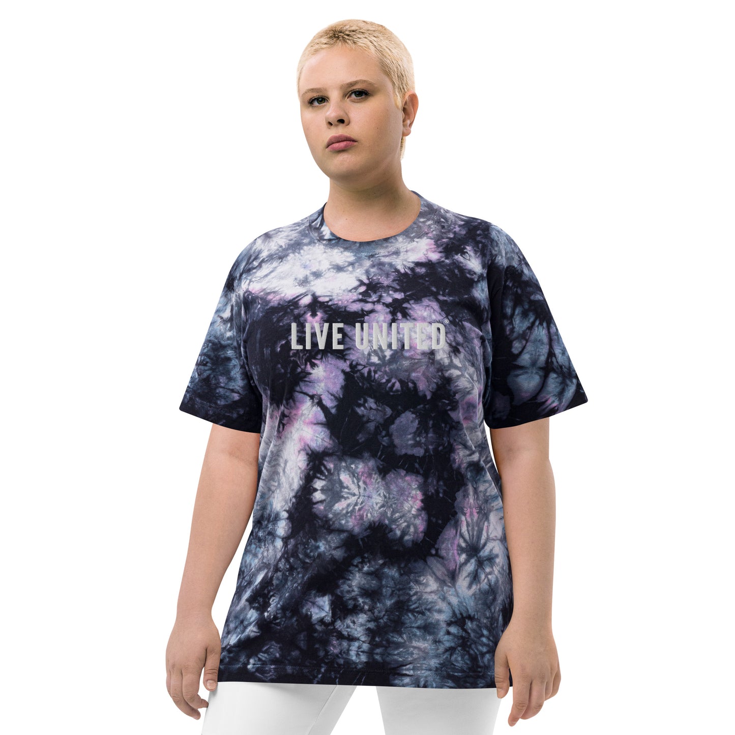 Embroidered Live United Unisex Oversized tie-dye t-shirt