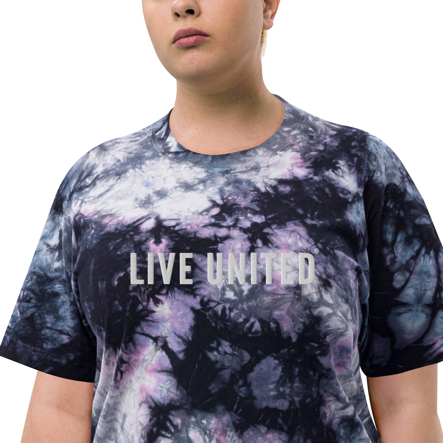 Embroidered Live United Unisex Oversized tie-dye t-shirt