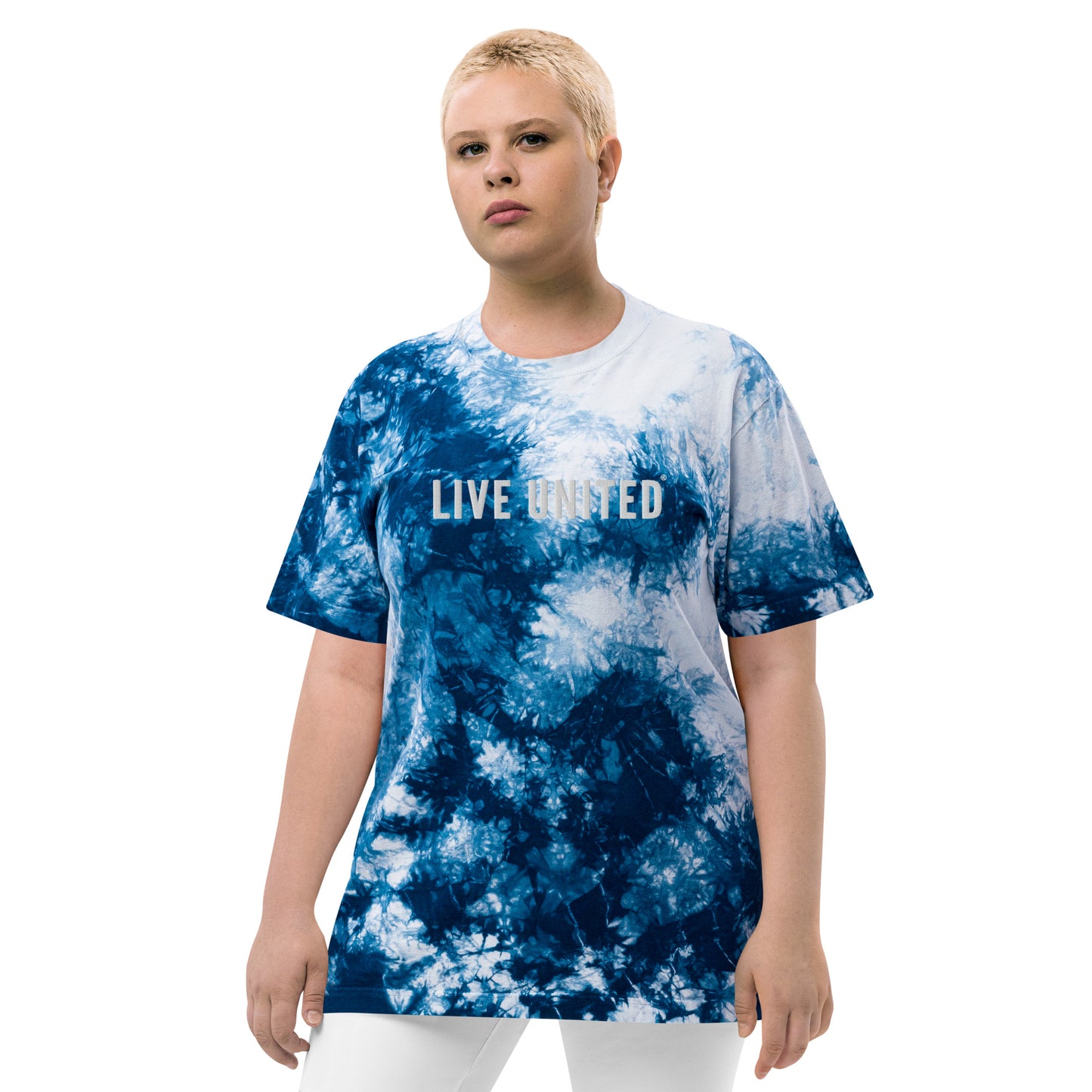 Embroidered Live United Unisex Oversized tie-dye t-shirt