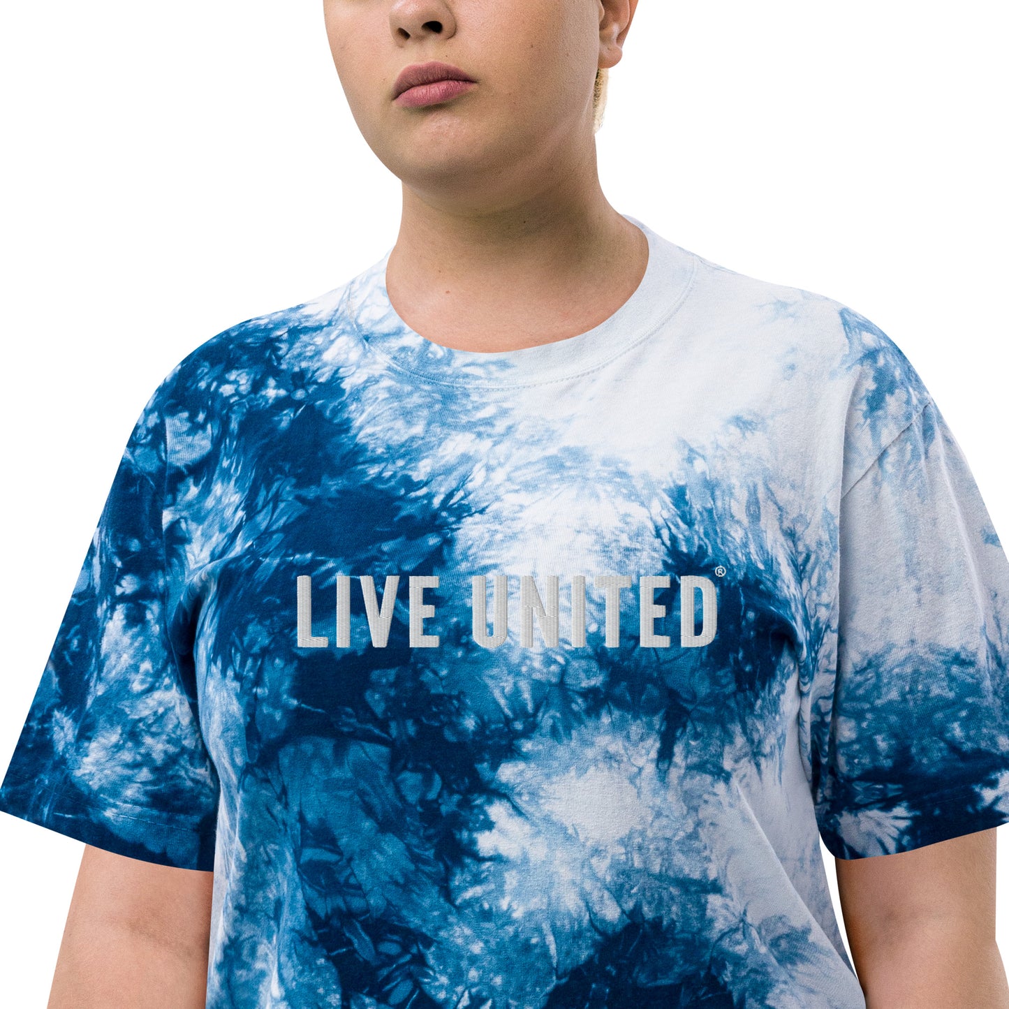 Embroidered Live United Unisex Oversized tie-dye t-shirt