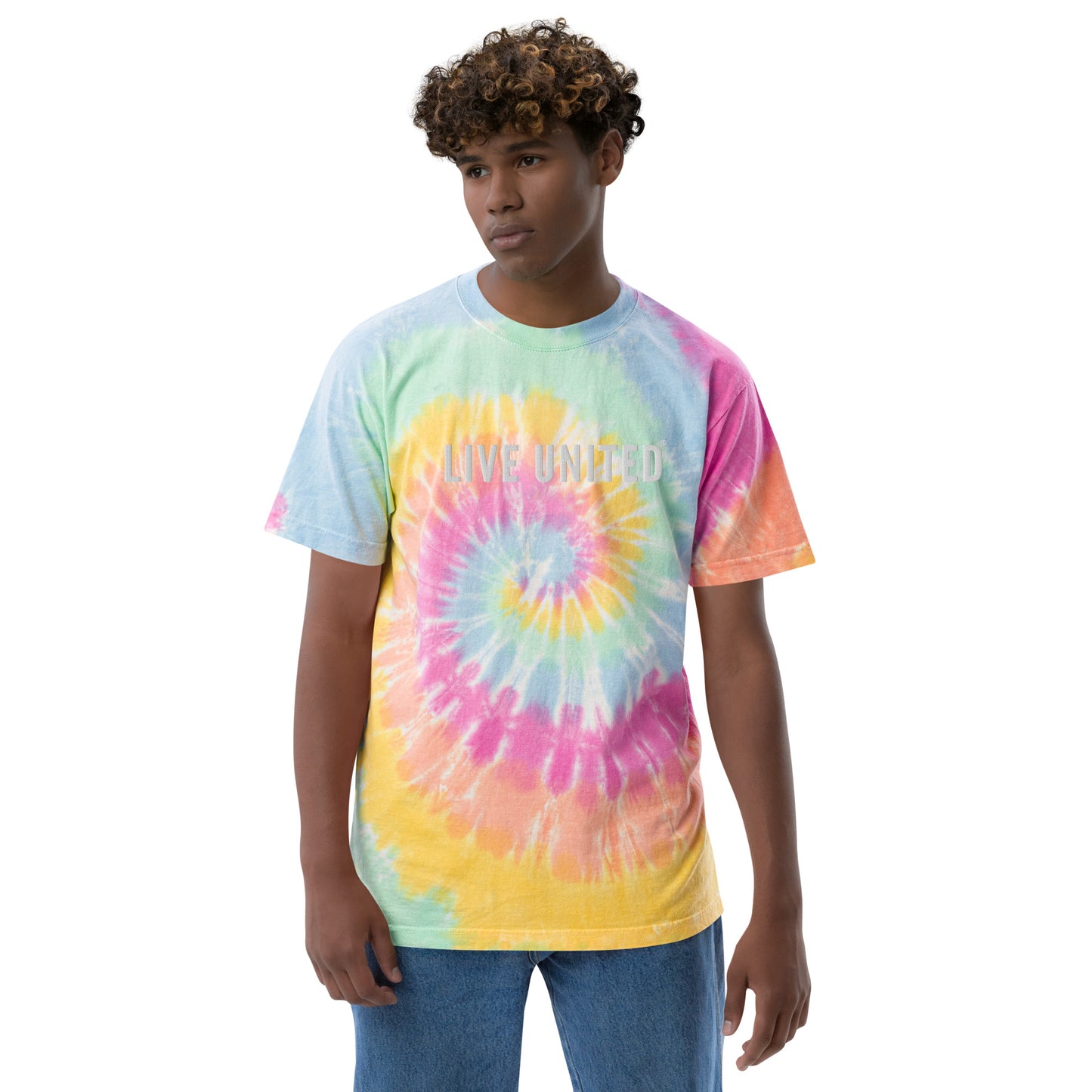 Embroidered Live United Unisex Oversized tie-dye t-shirt