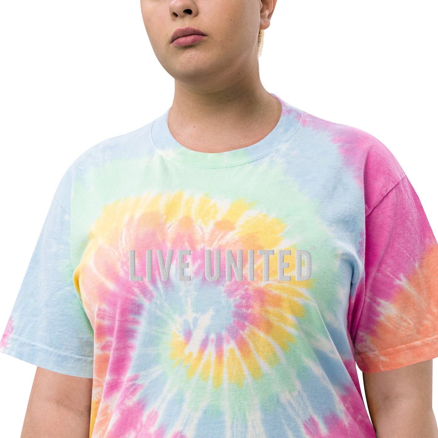 Embroidered Live United Unisex Oversized tie-dye t-shirt