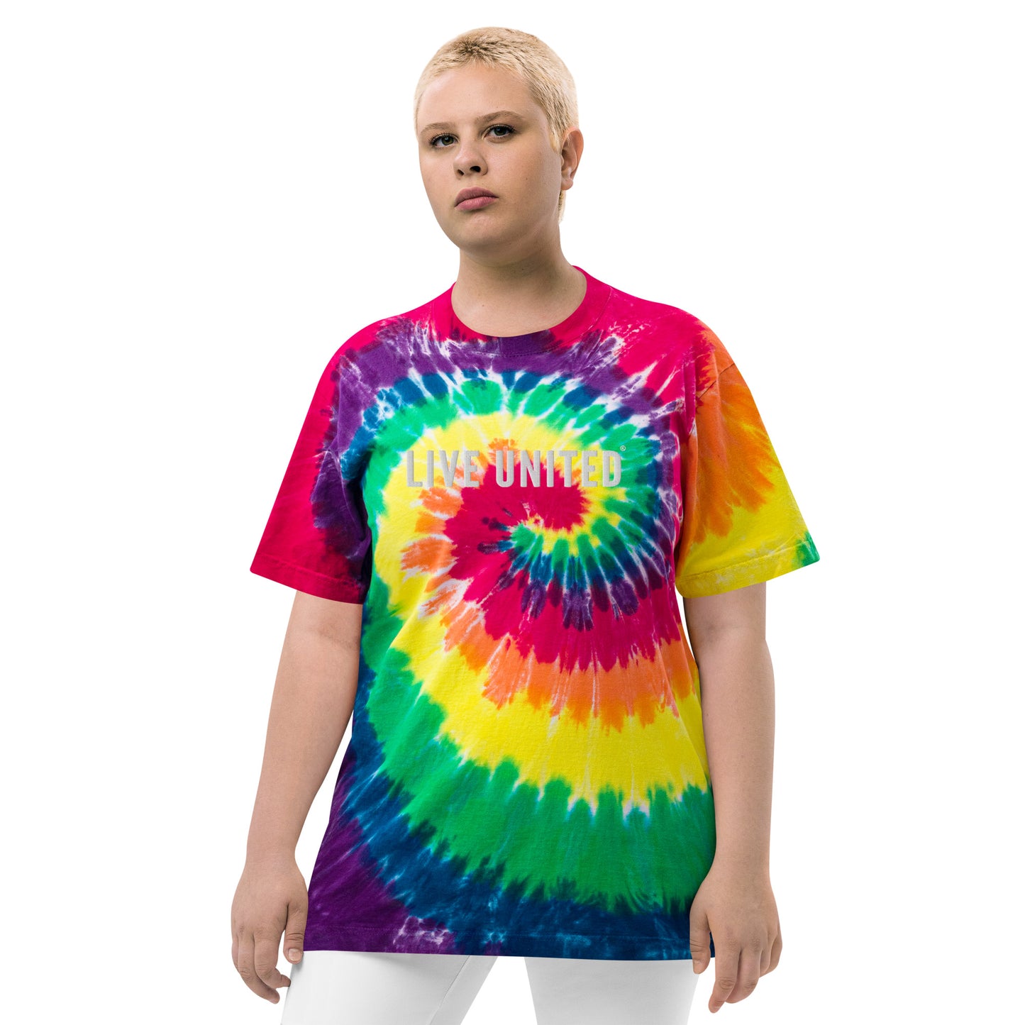 Embroidered Live United Unisex Oversized tie-dye t-shirt