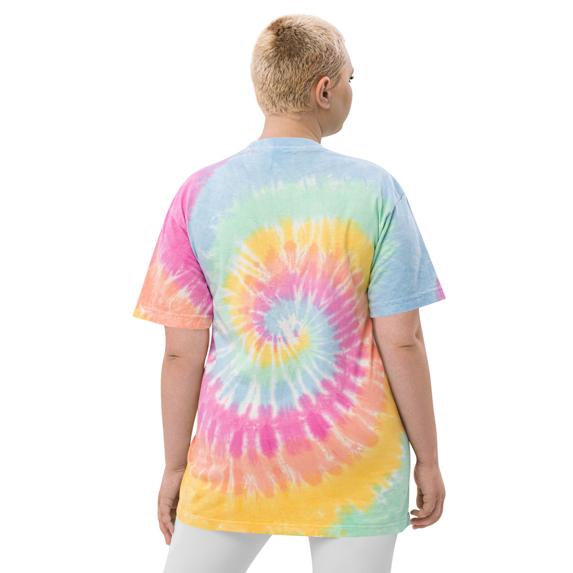 White Embroidered Wholly Human Oversized Tie-Dye T-Shirt Classic Rainbow / 2XL